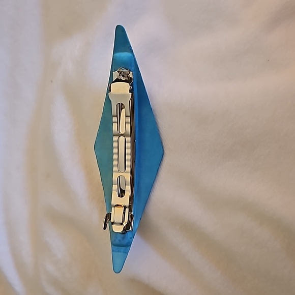 Vintage Atomic Mod Made in Taiwan Wood Turquoise Color Barrette - Picture 4 of 6